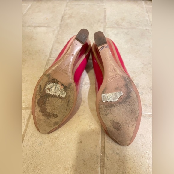 Prada Sport Pink Patent Leather Open Toe Wedges Size 37.5 - Picture 5 of 5
